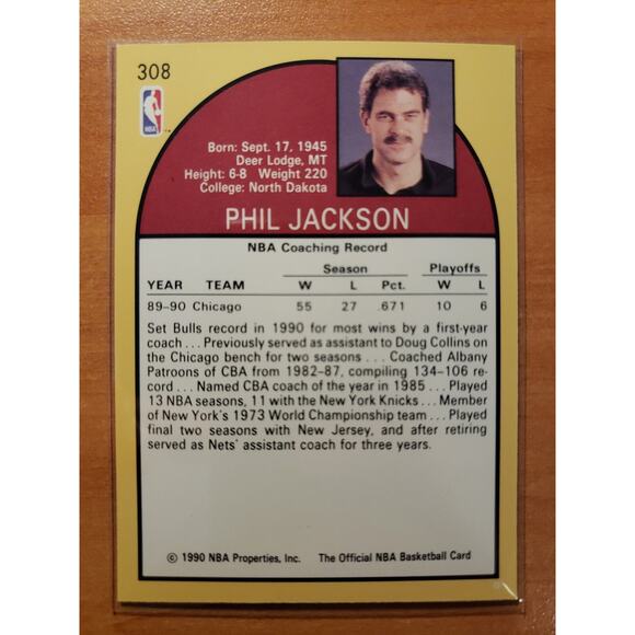 Phil Jackson 1990-1991 NBA Hoops #308 - Chicago Bulls - NBA - Fresh Pull - Picture 2 of 2